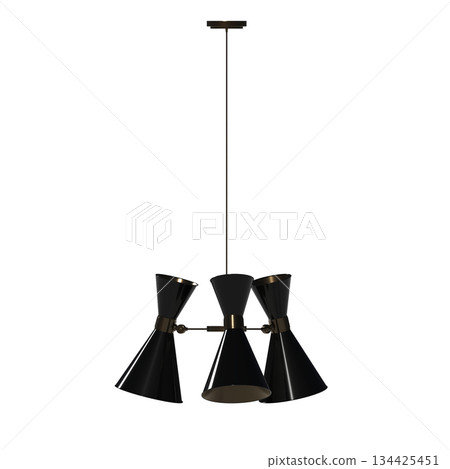 chandelier on the ceiling isolated on transparent background, hanging lamp, pendant light, 3D illustration, cg render 134425451