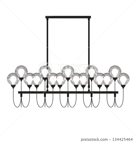 chandelier on the ceiling isolated on transparent background, hanging lamp, pendant light, 3D illustration, cg render 134425464