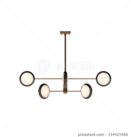 chandelier on the ceiling isolated on transparent background, hanging lamp, pendant light, 3D illustration, cg render 134425468