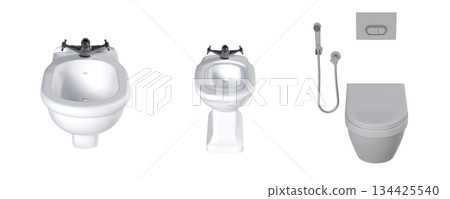 Lavatory pan isolated on a transparent background, bidet, 3D illustration, and CG render 134425540