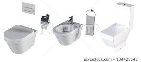 Lavatory pan isolated on a transparent background, bidet, 3D illustration, and CG render 134425548