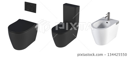 Lavatory pan isolated on a transparent background, bidet, 3D illustration, and CG render 134425550