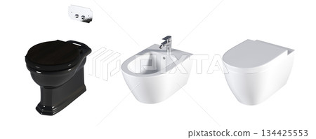 Lavatory pan isolated on a transparent background, bidet, 3D illustration, and CG render 134425553