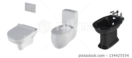 Lavatory pan isolated on a transparent background, bidet, 3D illustration, and CG render 134425554
