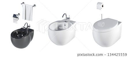 Lavatory pan isolated on a transparent background, bidet, 3D illustration, and CG render 134425559