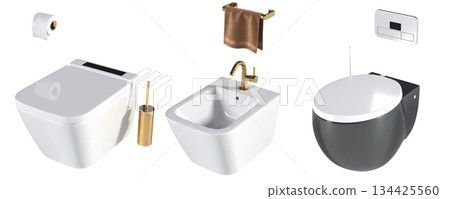 Lavatory pan isolated on a transparent background, bidet, 3D illustration, and CG render 134425560