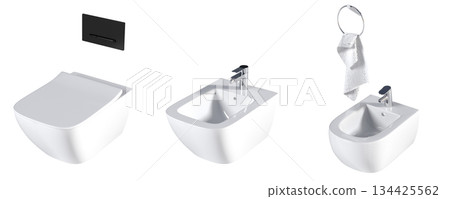 Lavatory pan isolated on a transparent background, bidet, 3D illustration, and CG render 134425562