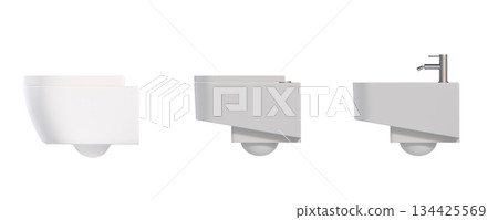 Lavatory pan isolated on a transparent background, bidet, 3D illustration, and CG render 134425569