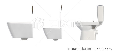 Lavatory pan isolated on a transparent background, bidet, 3D illustration, and CG render 134425579