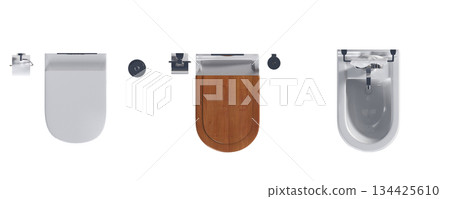 Lavatory pan isolated on a transparent background, bidet, 3D illustration, and CG render Lavatory pan isolated on a transparent background, bidet, 3D illustration, and CG render 134425610