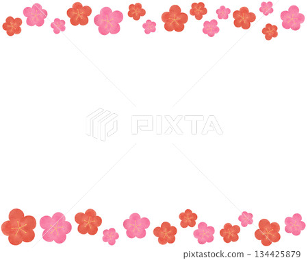 梅花水彩相框日式圖案裝飾相框新年春季日式風格背景素材設計材料 134425879