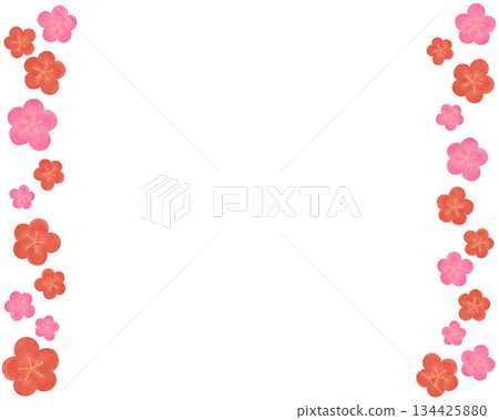 梅花水彩相框日式圖案裝飾相框新年春季日式風格背景素材設計材料 134425880