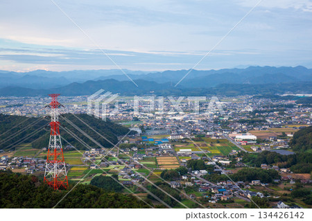 View of the cityscape and pylons from the mountains: Japanese rural landscapes 134426142