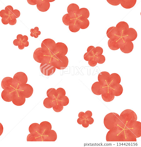 Plum Watercolor Seamless Pattern Japanese Pattern Spring New Year Flower Background Material Design Material 134426156