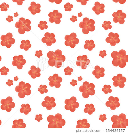 梅花水彩無縫圖案日式圖案春新年花卉背景素材設計材料 134426157