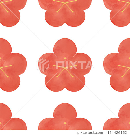 梅花水彩無縫圖案日式圖案春新年花卉背景素材設計材料 134426162