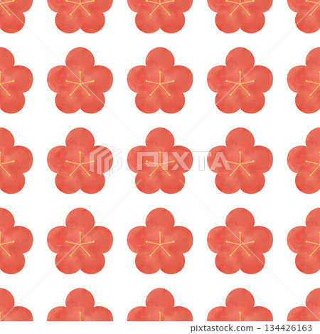 梅花水彩無縫圖案日式圖案春新年花卉背景素材設計材料 134426163