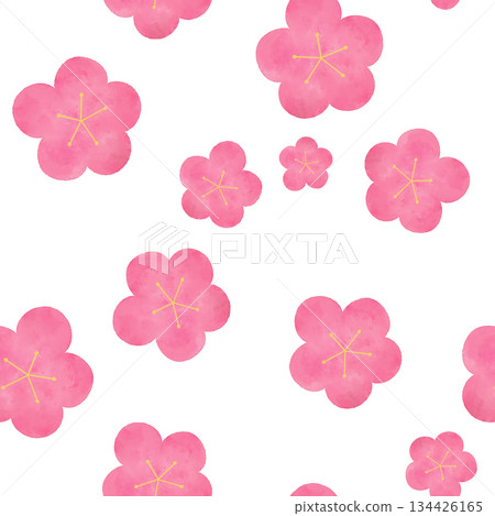 梅花水彩無縫圖案日式圖案春新年花卉背景素材設計材料 134426165