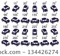Rotation of the retro car in logo style by 15 degrees for animation.   134426274
