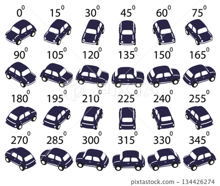 Rotation of the retro car in logo style by 15 degrees for animation.   134426274