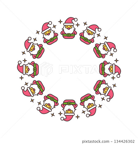 Wreath frame with Santa Claus. Vector illustration on isolated transparent background with space for text. 134426302