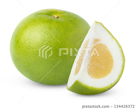 Grapefruit sweetie green citrus fruit and slice isolated. Grapefruit sweetie green citrus fruit and slice isolated. 134426372