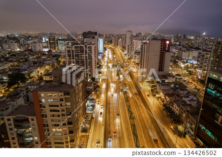 Excellent night aerial view of Av. Alfredo Benavides and Via Expresa Luis Bedoya Reyes in the city of Lima Excellent night aerial view of Av. Alfredo Benavides and Via Expresa Luis Bedoya Reyes in the city of Lima 134426502