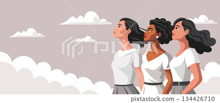Empowered and diverse women looking to the future. Women's Day, March 8. Feminism concept. Empowered and diverse women looking to the future. Women's Day, March 8. Feminism concept. 134426710