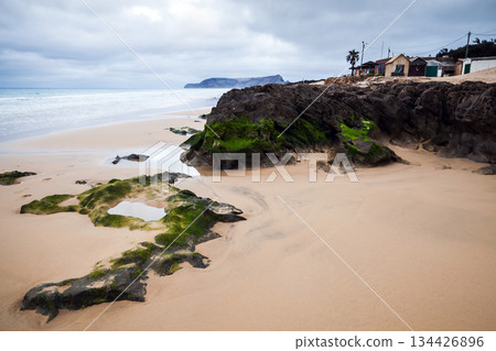 Landscape of Porto Santo Island, Portugal. A tranquil coastal scene Landscape of Porto Santo Island, Portugal. A tranquil coastal scene 134426896
