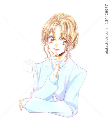 Smiling woman thinking upper body 134426977