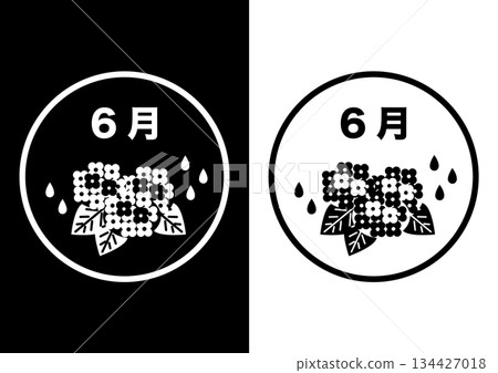 Black and white icon illustration for June (hydrangea in the rainy season) 134427018