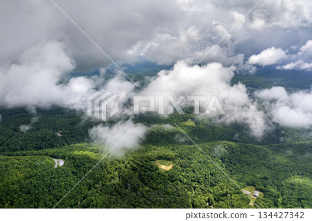 Great Smokey Mountains in summer rainy season. Mountain wooded hills in North Carolina Appalachians, USA 134427342