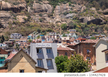 Antananarivo capital of Madagascar. Lots people on street on sunny hot day. Antananarivo capital of Madagascar. Lots people on street on sunny hot day. 134427428