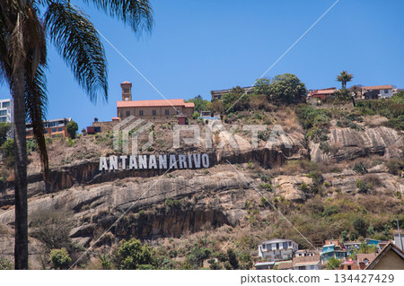 Antananarivo capital of Madagascar. Lots people on street on sunny hot day. 134427429