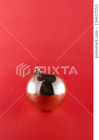 Minimalist Gray Christmas Ornament on Red Background 134427553
