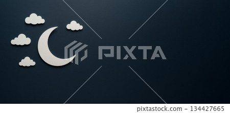 Crescent moon and clouds on dark blue background, sleep problem concept Crescent moon and clouds on dark blue background, sleep problem concept 134427665