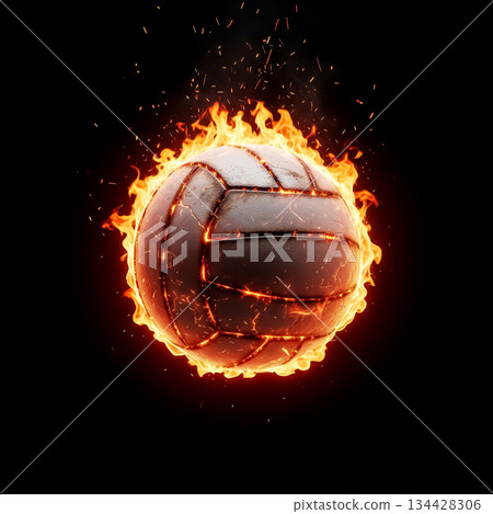 Creative volleyball design with flames and glowing effects for dynamic sports visuals Creative volleyball design with flames and glowing effects for dynamic sports visuals 134428306
