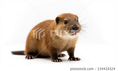 Curious brown otter exploring its environment indoors during daytime 134428324