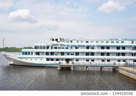 Cruise ship on river pier Cruise ship on river pier 134428500