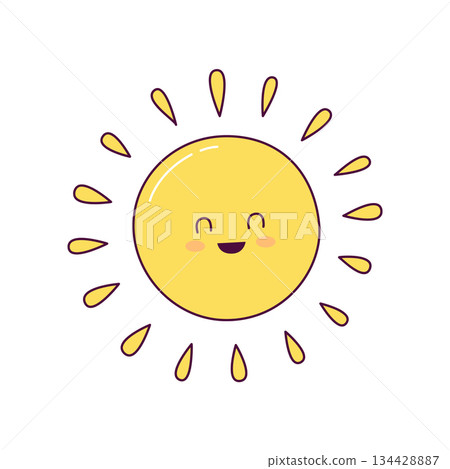 Cute smiling sun illustration in hand drawn kawaii style Cute smiling sun illustration in hand drawn kawaii style 134428887