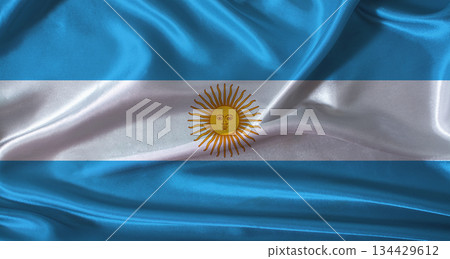 National flag of Argentina with cloth texture. Argentina flag with realistic texture background National flag of Argentina with cloth texture. Argentina flag with realistic texture background 134429612