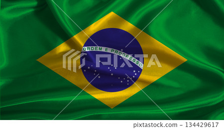 Brazil flag with cloth textured background. National flag of Brazil with realistic texture Brazil flag with cloth textured background. National flag of Brazil with realistic texture 134429617