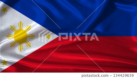 National flag of the Philippines with cloth texture. Philippines flag with realistic texture background 134429639