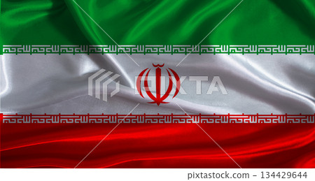 Iran flag with cloth textured background. National flag of Iran with realistic texture Iran flag with cloth textured background. National flag of Iran with realistic texture 134429644