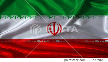 National flag of Iran with cloth texture. Iran flag with realistic texture background National flag of Iran with cloth texture. Iran flag with realistic texture background 134429645