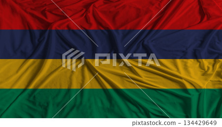Mauritius flag with fabric texture background. National flag of Mauritius with cloth texture Mauritius flag with fabric texture background. National flag of Mauritius with cloth texture 134429649