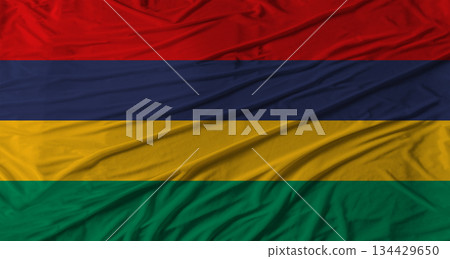 Mauritian flag waving. Flag of Mauritius with cloth texture Mauritian flag waving. Flag of Mauritius with cloth texture 134429650
