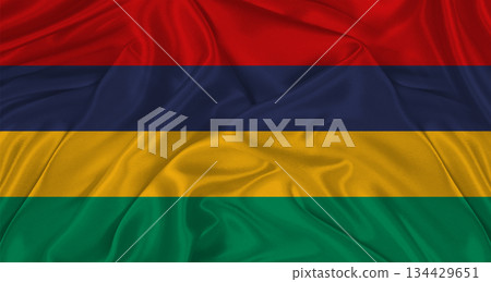 Mauritian flag with fabric texture. Realistic flag of Mauritius waving, National flag Mauritian flag with fabric texture. Realistic flag of Mauritius waving, National flag 134429651