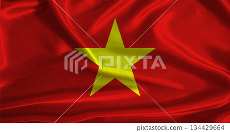 Vietnam flag with cloth textured background. National flag of Vietnam with realistic texture Vietnam flag with cloth textured background. National flag of Vietnam with realistic texture 134429664