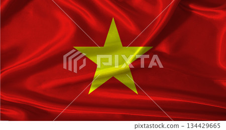 National flag of Vietnam with cloth texture. Vietnam flag with realistic texture background 134429665